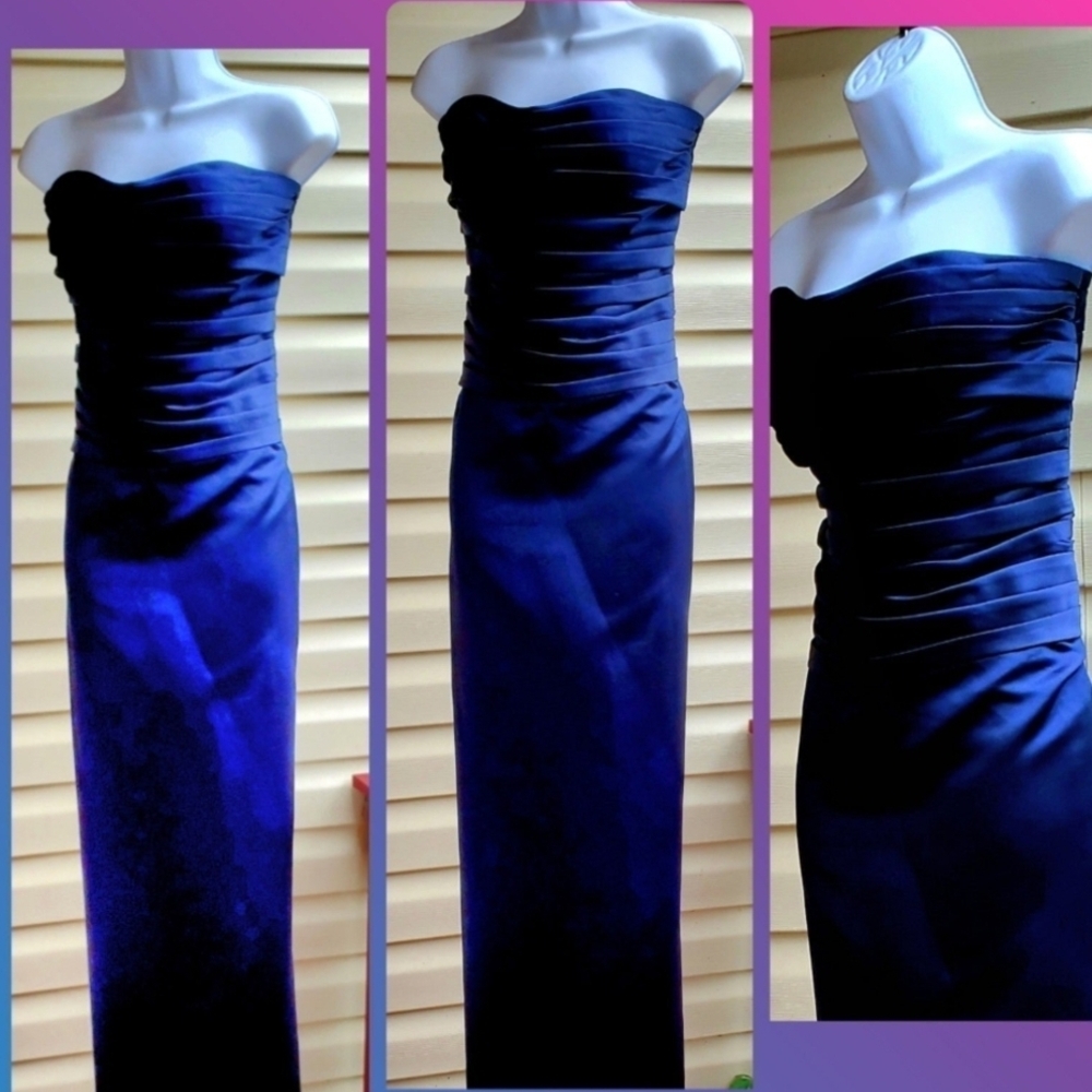 Elegant Strapless Navy Blue Formal Dress By Bill Levkoff